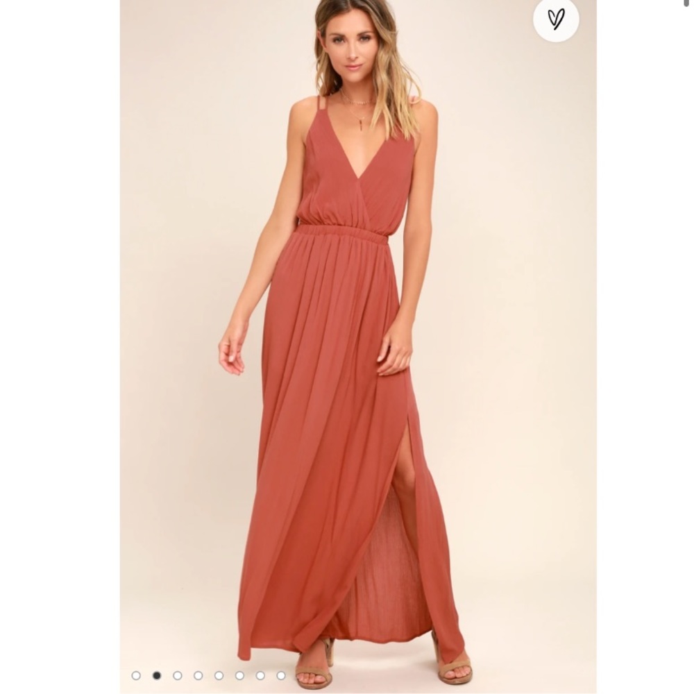 Lulus Lost In Paradise Rusty Rose Backless Maxi Dress